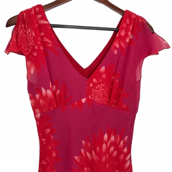 My Michelle VINTAGE 90s Red Floral Midi Slip Dress Chiffon 7/8 (Modern Small) - Picture 7 of 16